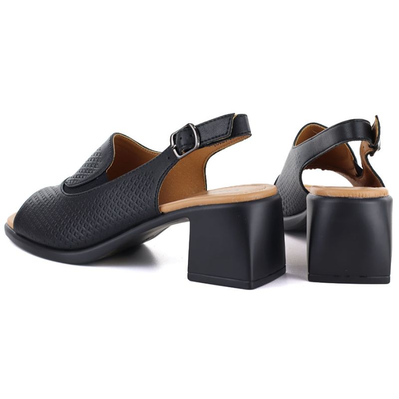Women's black leather high-heeled sandals Vinceza 26-66920 Vinceza