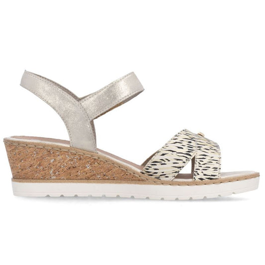 Women's gold leather wedge sandals Remonte by Rieker R6266-90 Rieker