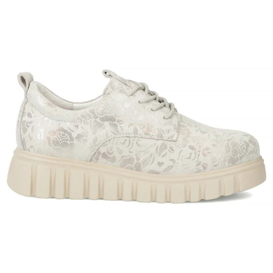 Filippo Silver Floral Leather Platform Shoes DP6846 Filippo