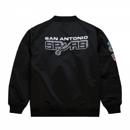 Mitchell & Ness Lightweight Satin Bomber San Antonio Spurs M Jacket SJKT6599-SASYYPPPBLCK Clothing/Lifestyle/Mitchell & Ness Your Sports Performance