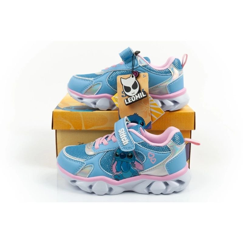 Leomil children's sports shoes sneakers Stitch light with velcro LED blue