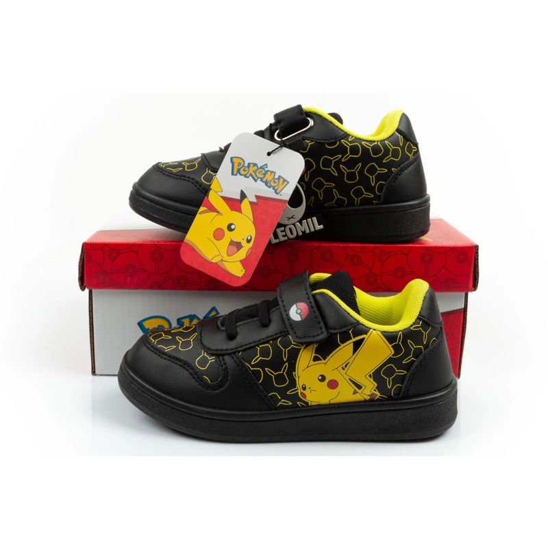 Leomil children's sports shoes Pokemon sneakers lightweight with velcro black