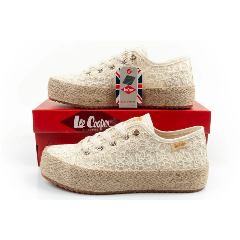 Lee Cooper women's lace sneakers beige platform