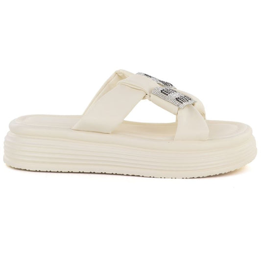 Women's beige platform flip-flops with zircons Potocki 16347 Potocki