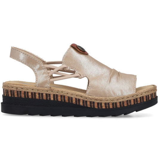 Rieker V7972-60 women's gold wedge sandals Rieker