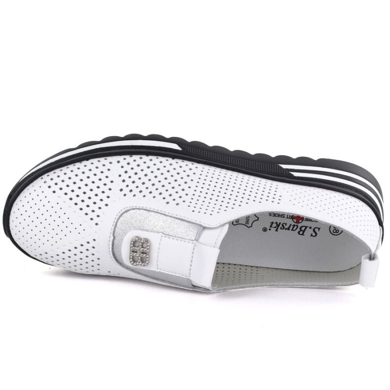Women's leather openwork platform shoes, white, S.Barski 7092 S.Barski