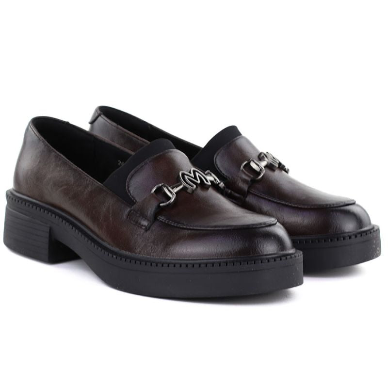 Women's leather loafers with thick soles, burgundy Vinceza 39985 Vinceza