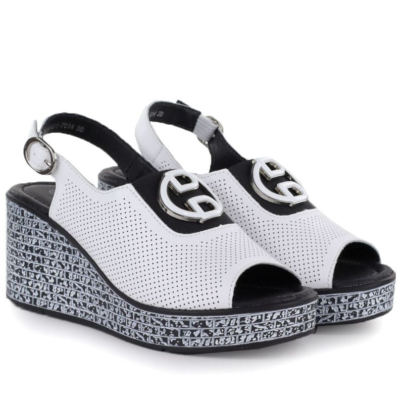 Women's leather wedge sandals with openwork white S.Barski 7014 S.Barski