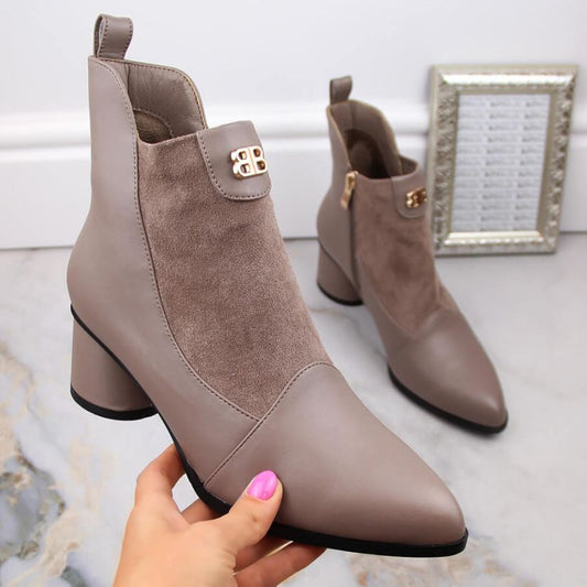 D&A S.Barski Premium Collection high-heeled ankle boots W OLI232B, beige Footwear/Outdoor/S.Barski Your Sports Performance