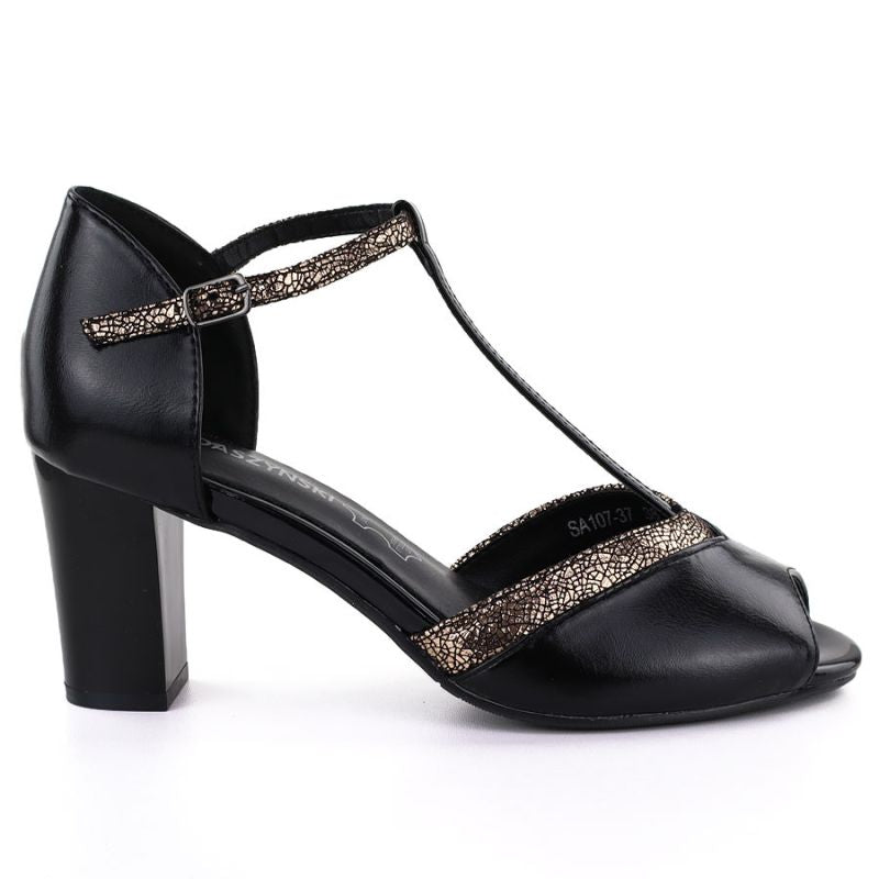 Black open toe pumps on a block heel M.Daszyński SA107-37 M. Daszyński