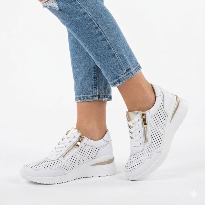 White openwork leather wedge sneakers Vinceza 95402 Vinceza