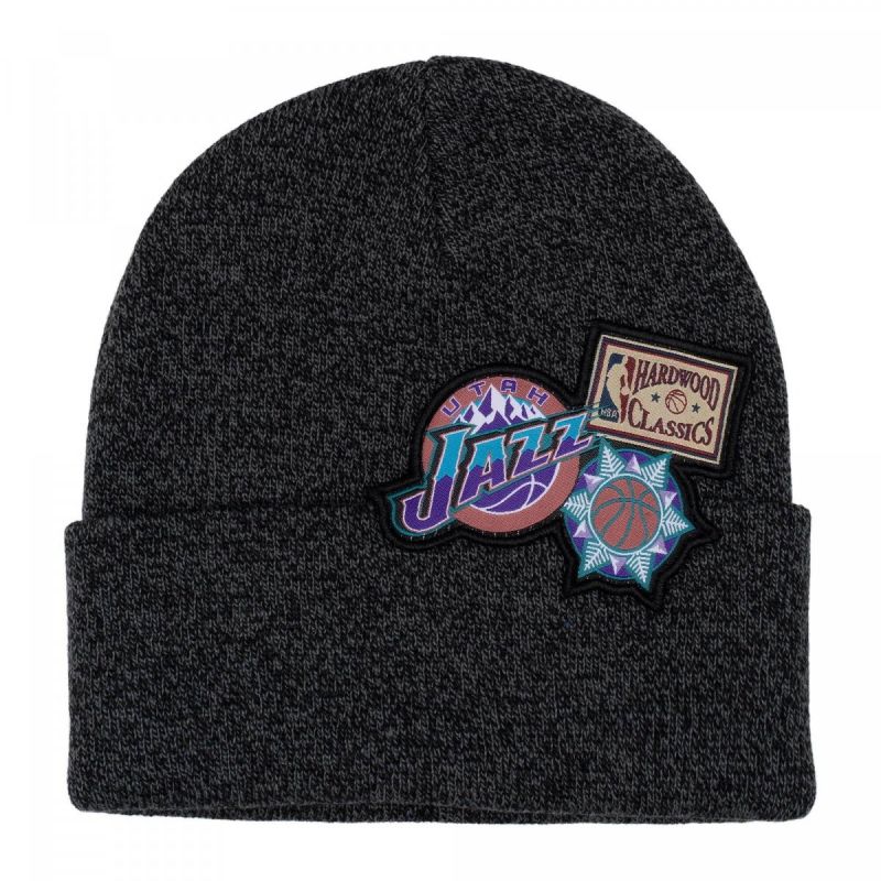 Mitchell & Ness Utah Jazz NBA XL Logo Patch Knit Hwc Jazz Cap HCFK4341-UJAYYPPPBLCK Clothing/Outdoor/Czapki, szaliki, rękawiczki, maski/Mitchell & Ness Your Sports Performance