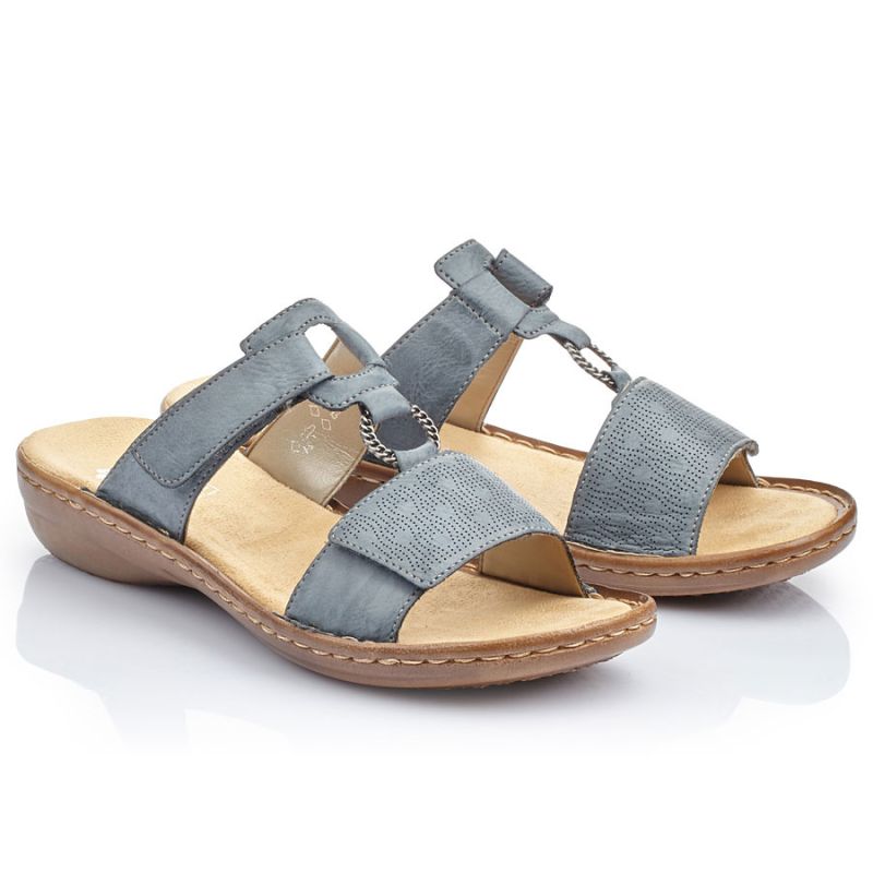 Comfortable women's flip-flops with Velcro, blue, Rieker 60885-12 Rieker