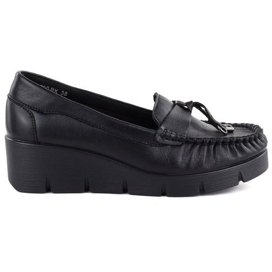 Black leather wedge moccasin shoes Vinceza 39990 Vinceza