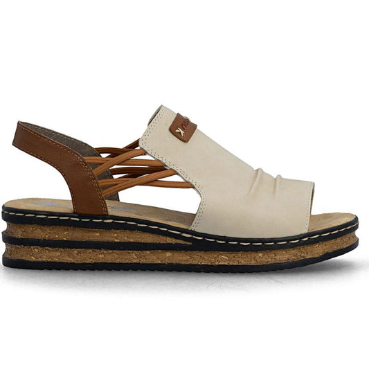 Comfortable women's beige wedge sandals Rieker 62962-60 Rieker