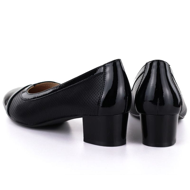 Women's openwork patent leather pumps, black, Vinceza 58631 Vinceza