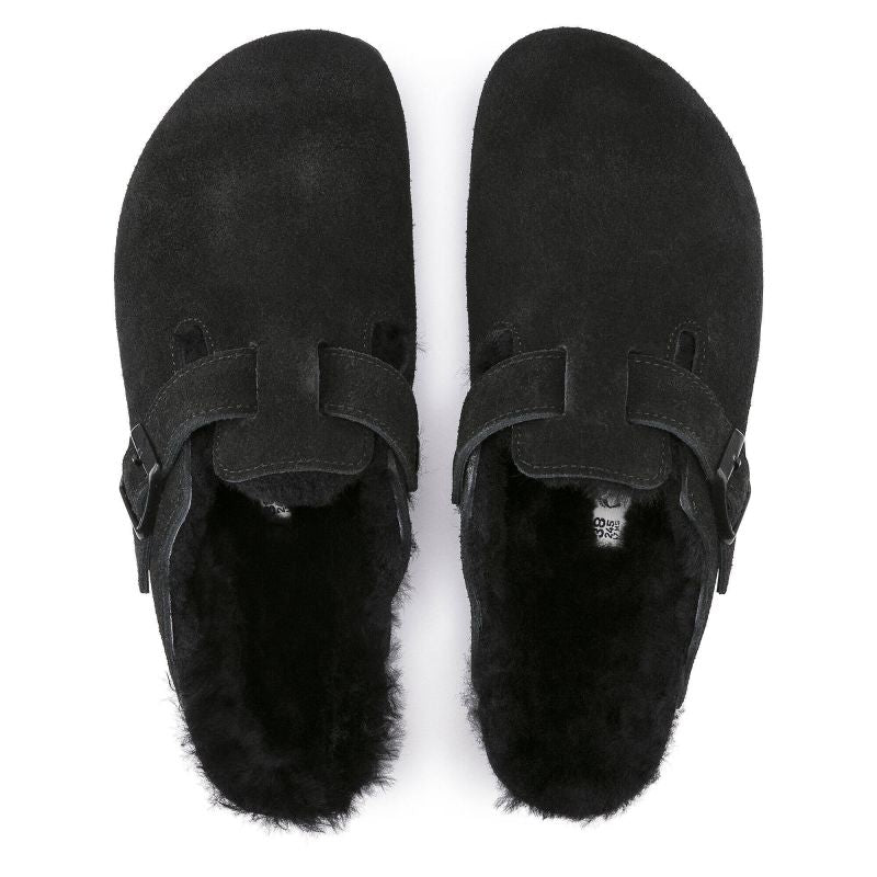 Birkenstock Boston Shearling Black Women's Wool Insulated Clogs in Suede Leather Narrow (0259883) In preparation Your Sports Performance