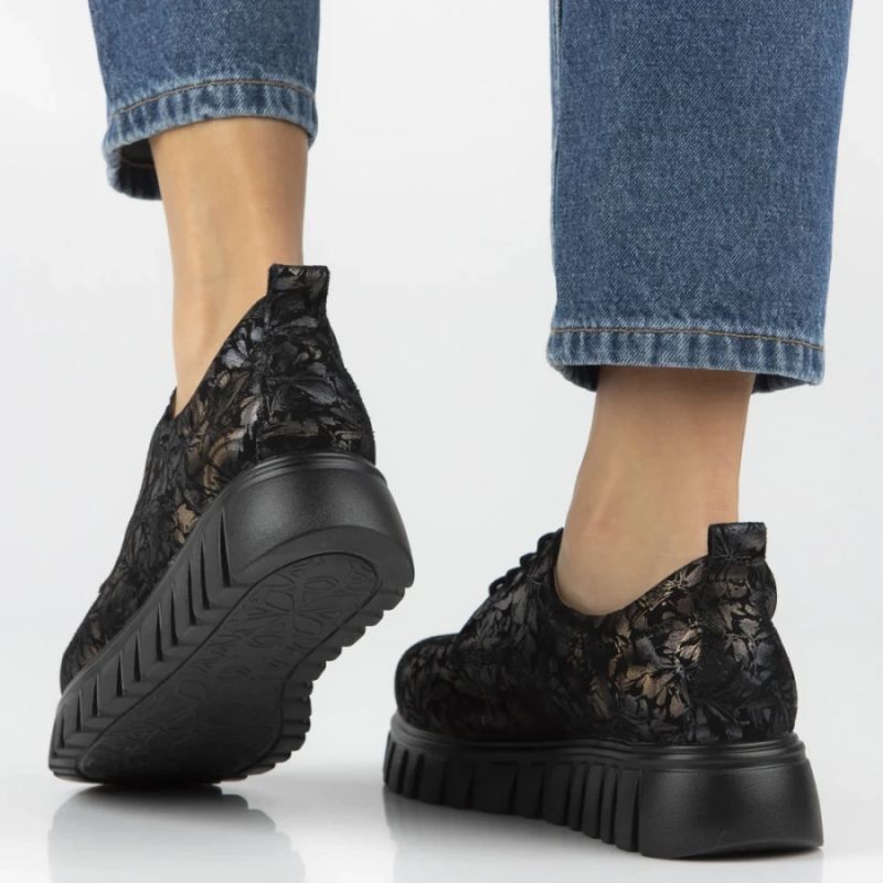 Filippo Black Floral Leather Platform Shoes DP6846 Filippo