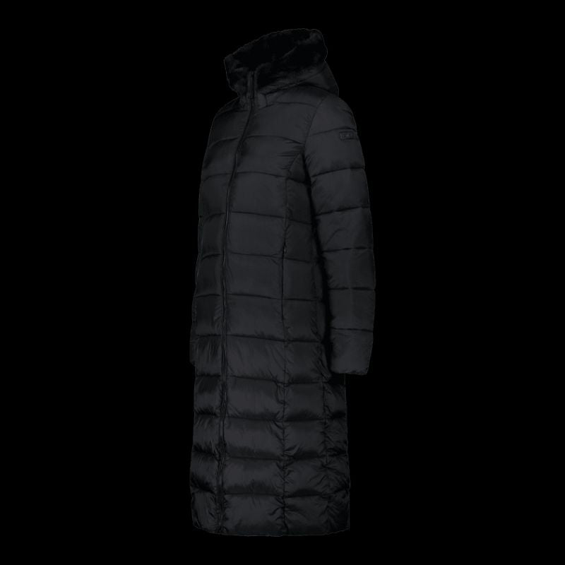 CMP women's long winter coat, insulated jacket with hood, black (34K0046F/U901) CMP