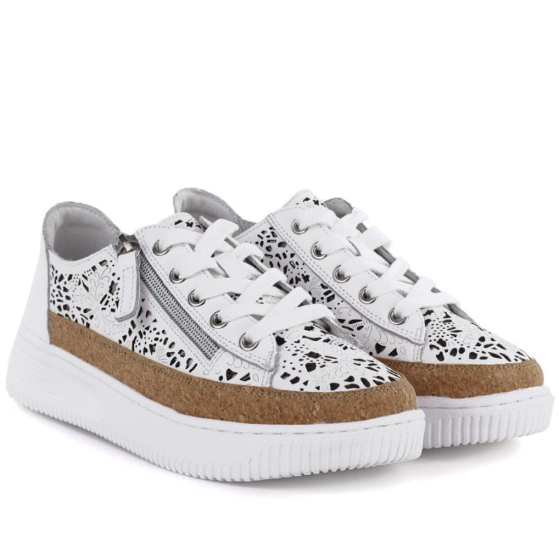 Women's leather openwork zipper shoes, white Artiker 58C1250 Artiker