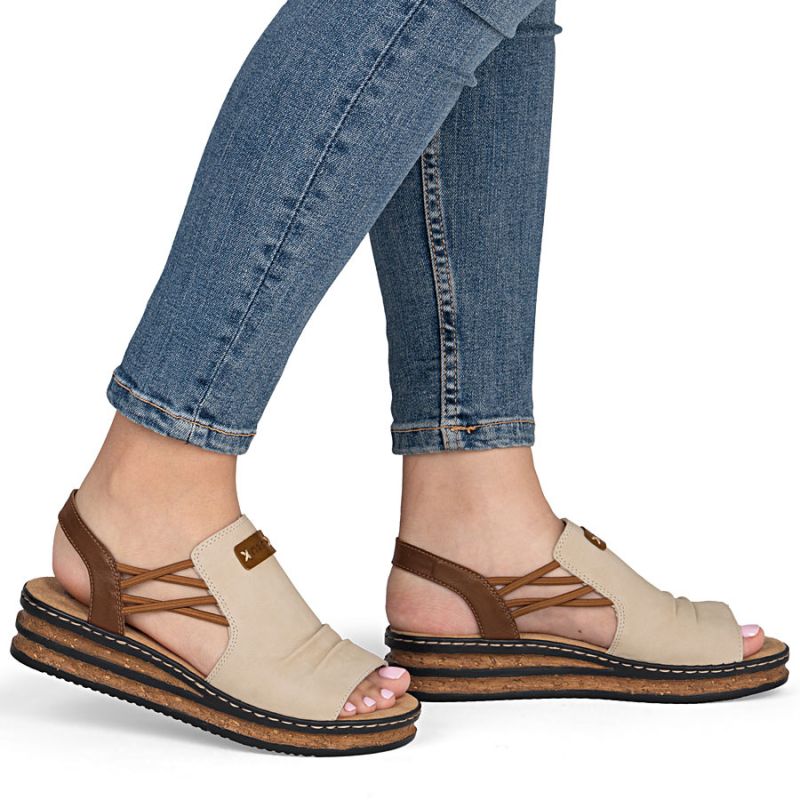 Comfortable women's beige wedge sandals Rieker 62962-60 Rieker