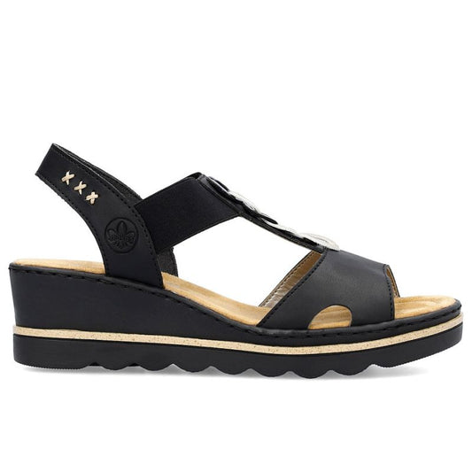 Women's comfortable platform wedge sandals black Rieker 67498-00 Rieker