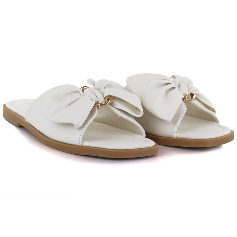 Women's flat slippers with bow white eVento 5479 eVento