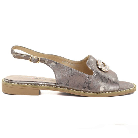 Women's flat sandals with pewter decoration S.Barski 61-6040 S.Barski