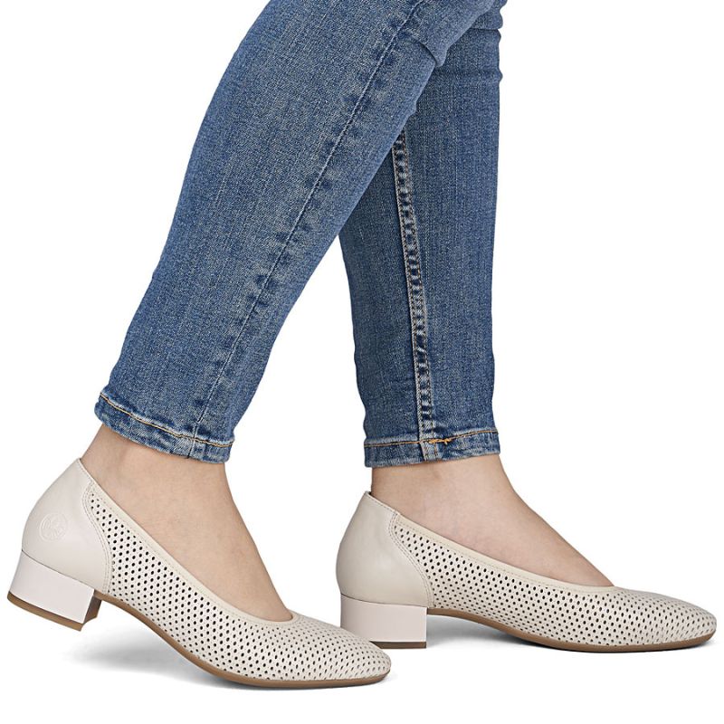 Women's leather pumps with openwork, beige Rieker 43459-60 Rieker