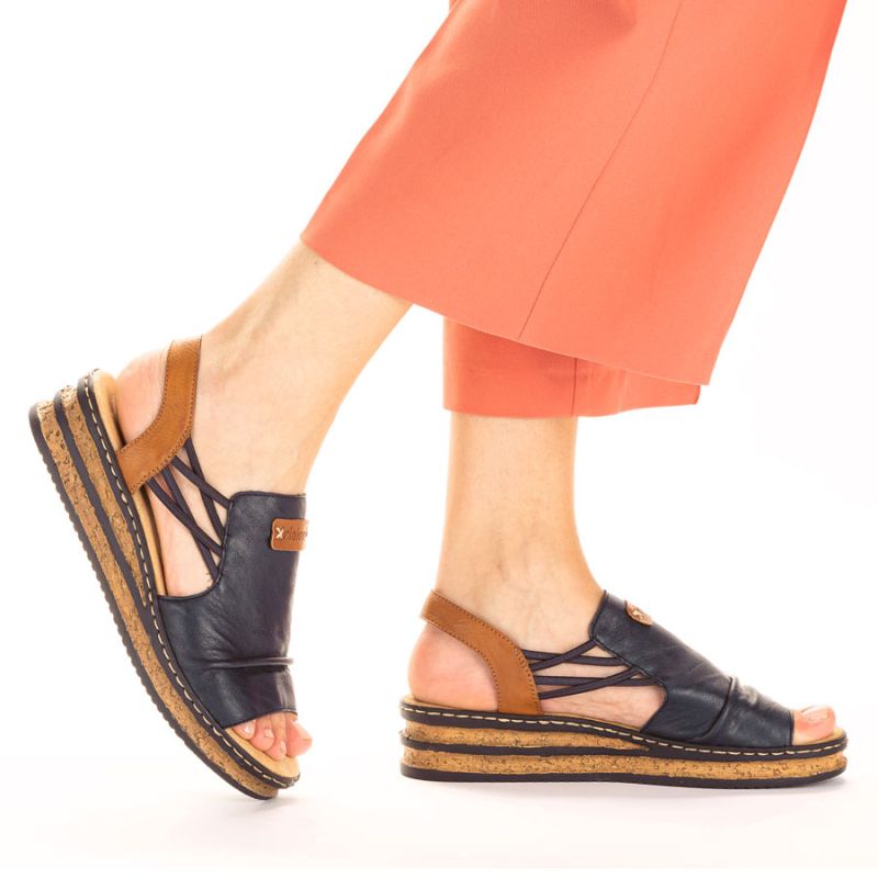 Comfortable women's wedge sandals, blue Rieker 62962-14 Rieker