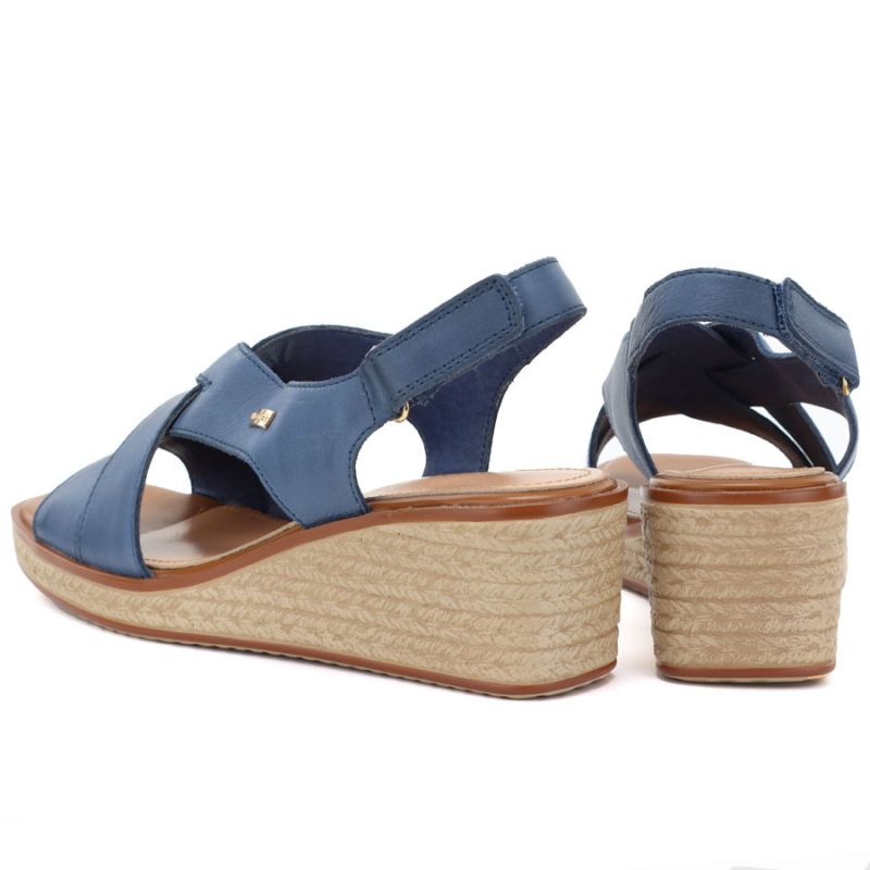 Sergio Leone SK297 Navy Blue Women's Leather Wedge Sandals LEONE