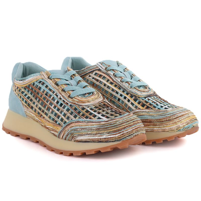 Women's openwork shoes in blue and beige Artiker 58C1289 Artiker