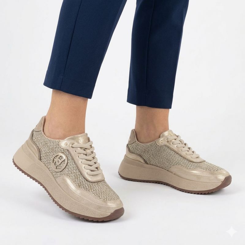 Women's leather sneakers with gold braid Gino Fabiani OL39-5 GOLD Gino Fabiani