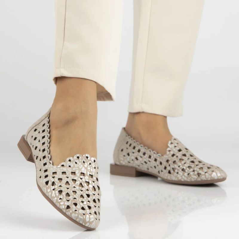Women's leather openwork shoes, beige, Filippo DP7710 Filippo