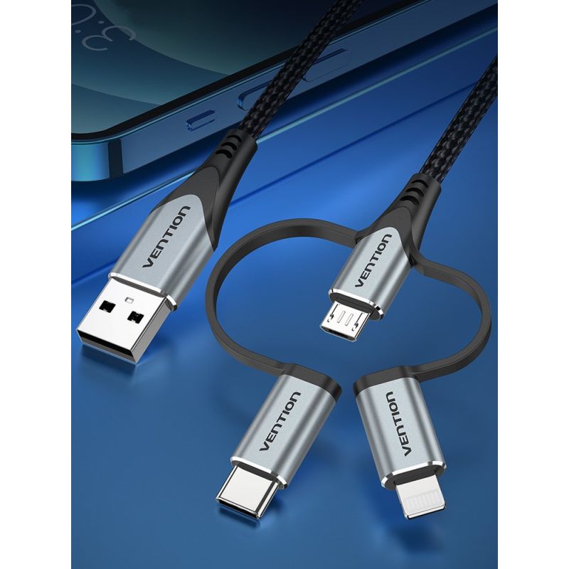 Vention USB-A 3in1 Micro-B USB-C Lightning Cable 1m Gray In preparation Your Sports Performance
