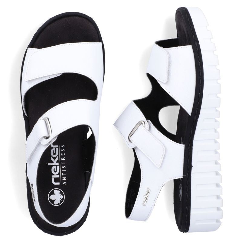 Women's leather wedge sandals white Rieker V1382-80 Rieker