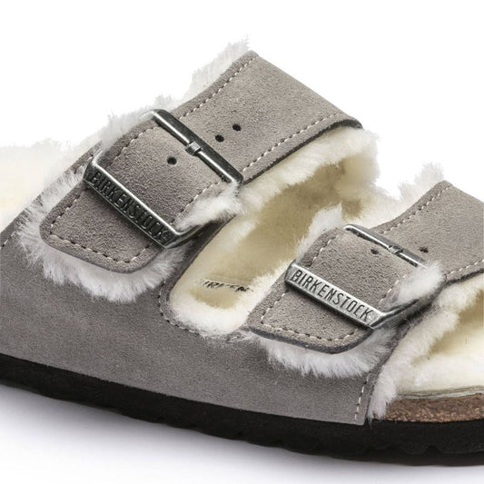 Women's/men's insulated flip-flops Birkenstock Arizona Shearling Stone Coin suede with lamb's wool narrow (1017403) Footwear/Lifestyle/Birkenstock/Klapki/chodaki Birkenstock