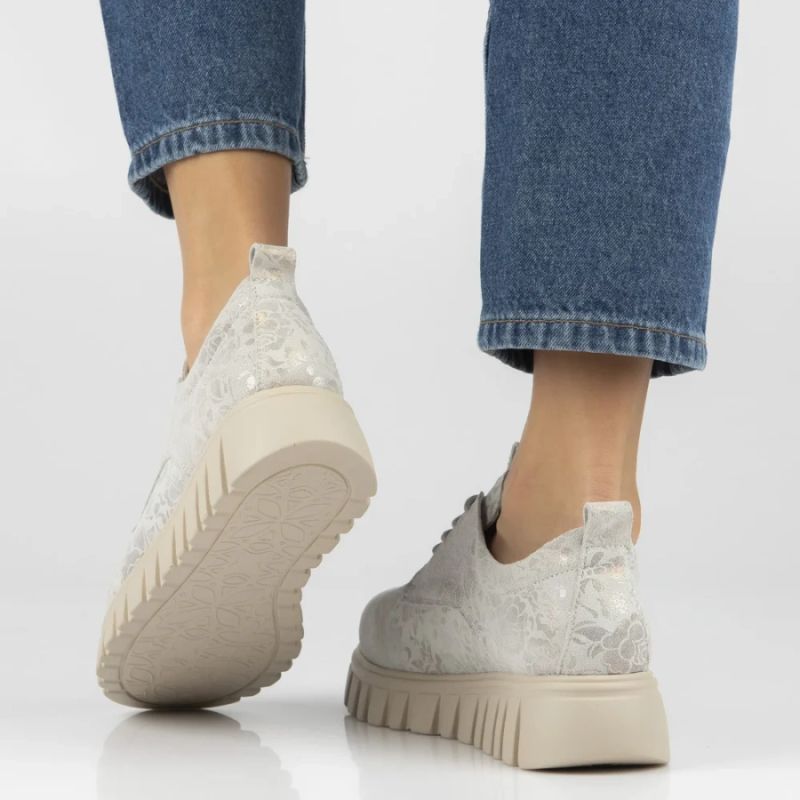 Filippo Silver Floral Leather Platform Shoes DP6846 Filippo