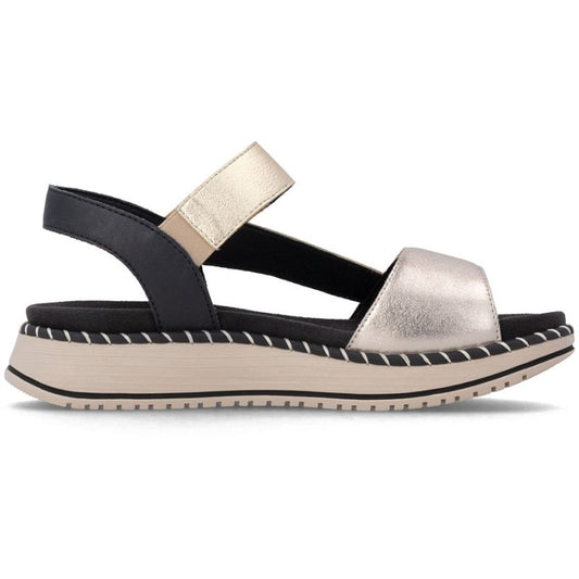 Women's metallic gold leather platform sandals Remonte by Rieker D3J50-90 Rieker