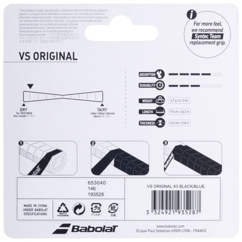 Babolat Vs Original Feel Grip 3 pcs. Black and Blue 653040 146/193528 Accessories/Rackets and accessories Your Sports Performance
