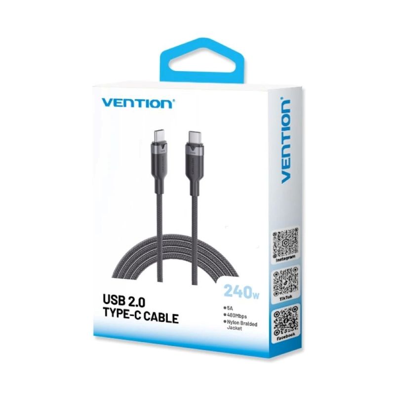 USB-C to USB-C 2.0 PD 3.1 Vention Cable 5A 240W 2m Black In preparation Your Sports Performance