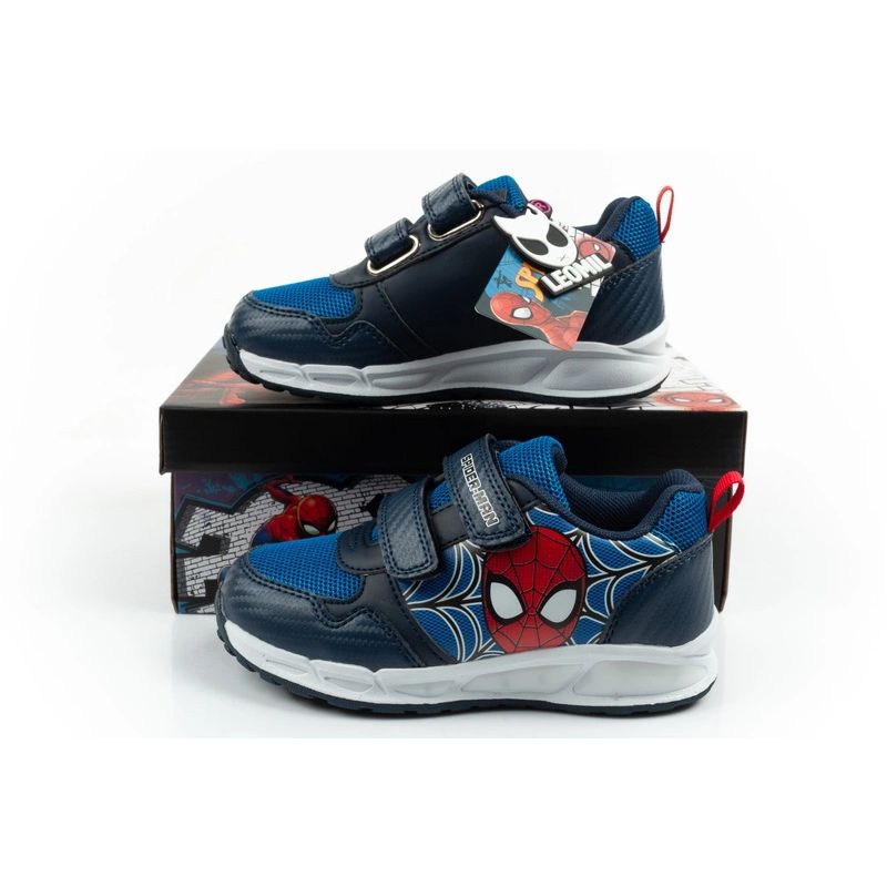 Leomil children's sports shoes Spiderman sneakers lightweight with velcro black blue