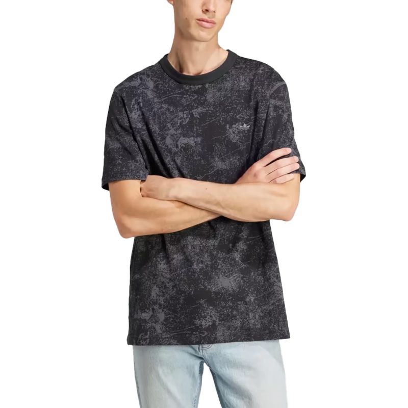 Men's cotton t-shirt adidas Adventure Allover Print Tee Black stylish black (IJ0711) In preparation Adidas