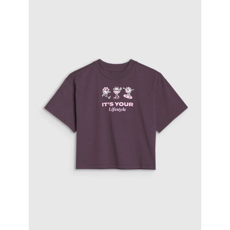 Girls' oversize printed crop top 4F 4FJRSS25TTSHF2587-50S *Kategoria tymczasowa Your Sports Performance