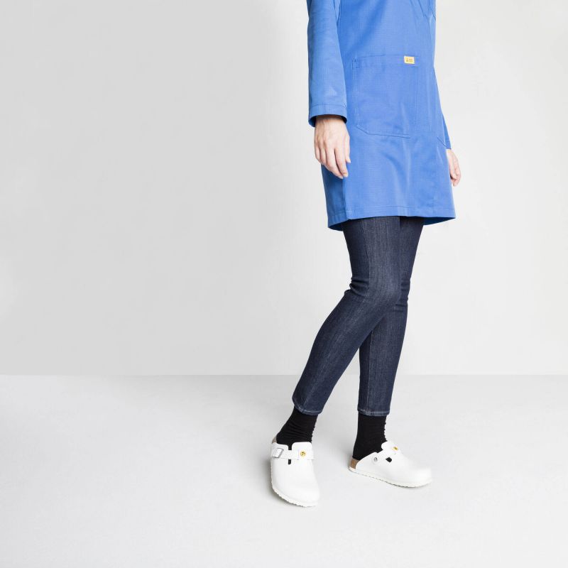 Women's Birkenstock Boston ESD White clogs natural leather medical narrow slippers (0061378) Footwear/Lifestyle/Brinkenstock/Klapki/chodaki Birkenstock