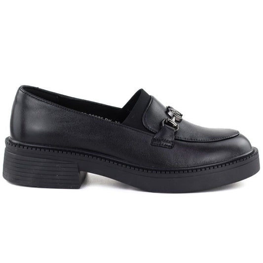 Women's leather lords moccasins with thick soles, black Vinceza 39985 Vinceza