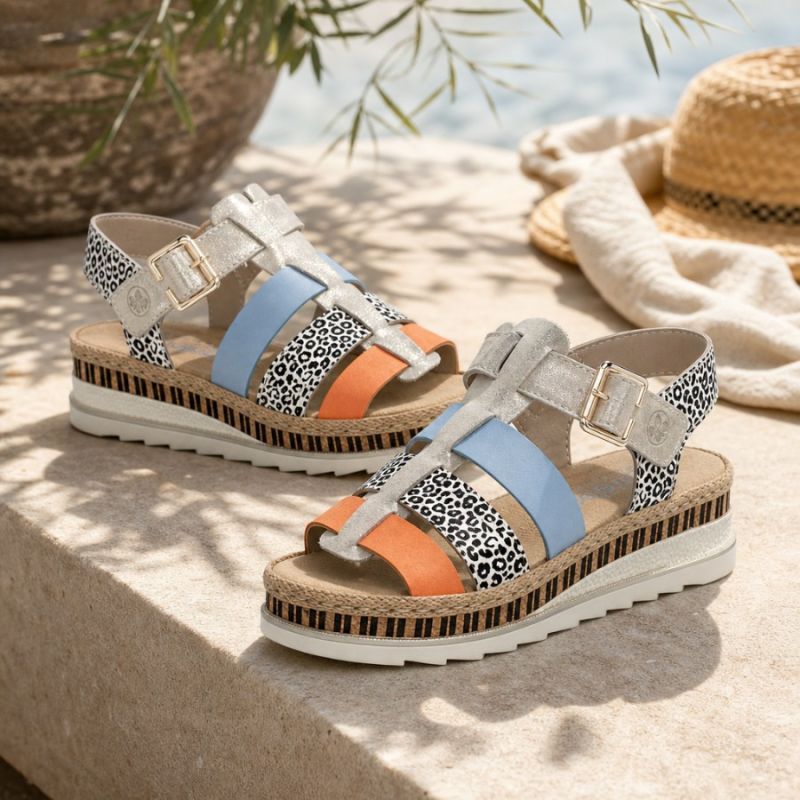 Rieker V7904-90 Women's Leather Wedge Sandals