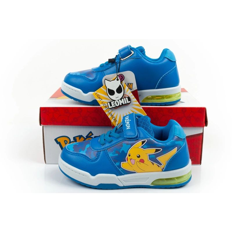 Leomil children's sports shoes Pokemon sneakers lightweight with velcro LED blue