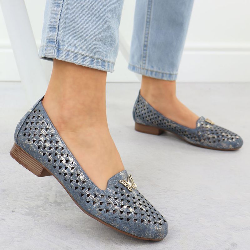 Women's openwork low-heeled shoes, blue M.Daszyński SA222-3 Footwear Your Sports Performance