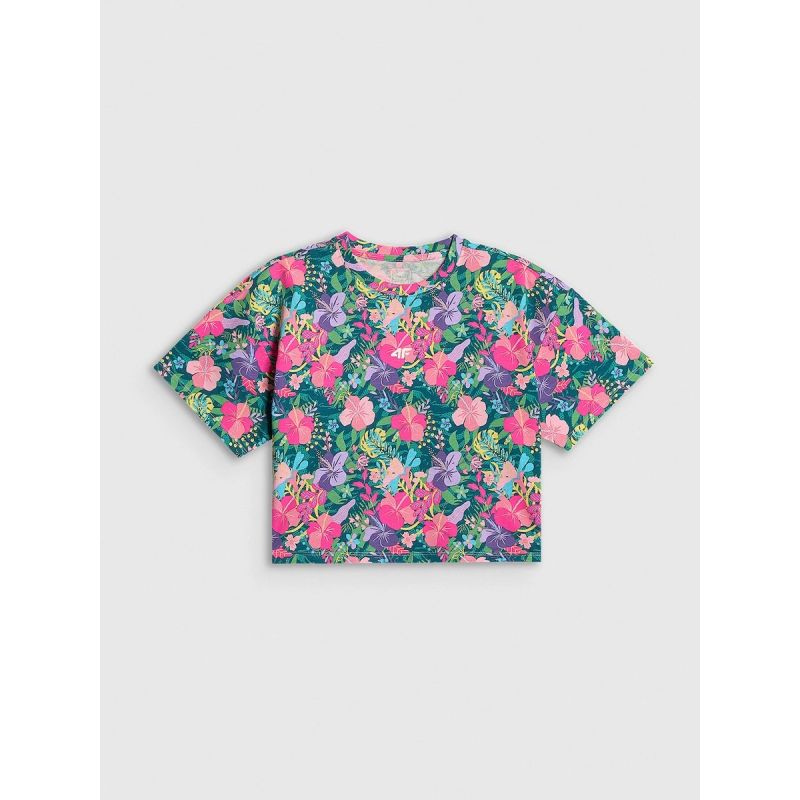 Girls' boxy T-shirt with print 4F 4FJRAW26TTSHF4243-90A